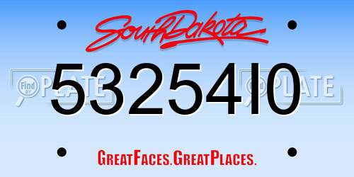 53254I0 South Dakota License Plate