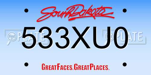 533XU0 South Dakota License Plate
