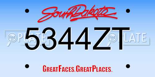 5344ZT South Dakota License Plate