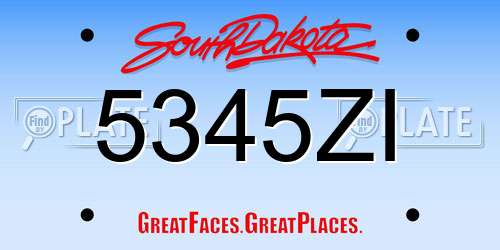 5345ZI South Dakota License Plate