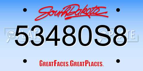53480S8 South Dakota License Plate