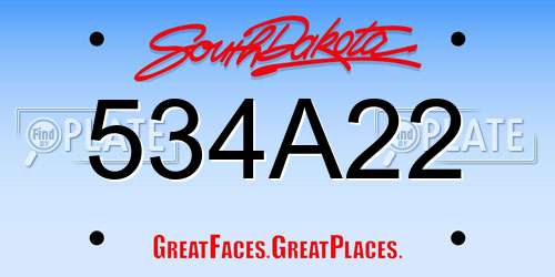 534A22 South Dakota License Plate