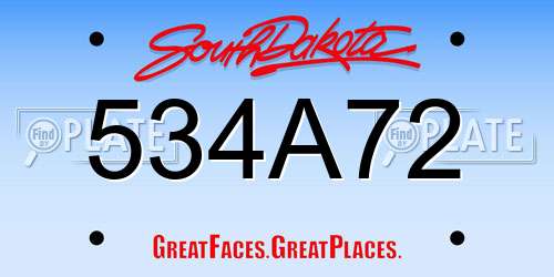 534A72 South Dakota License Plate