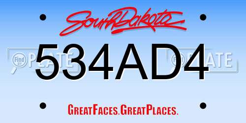 534AD4 South Dakota License Plate