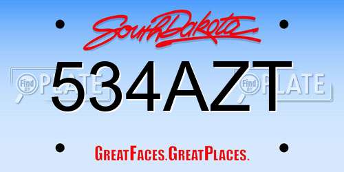534AZT South Dakota License Plate