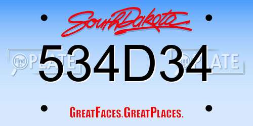 534D34 South Dakota License Plate