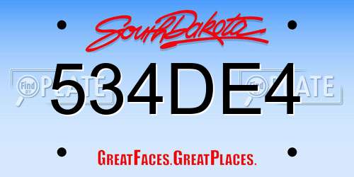 534DE4 South Dakota License Plate