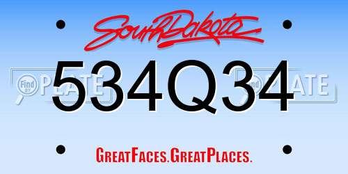 534Q34 South Dakota License Plate
