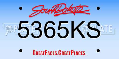 5365KS South Dakota License Plate