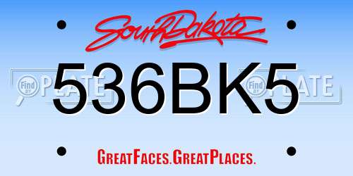 536BK5 South Dakota License Plate