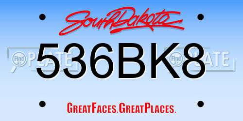 536BK8 South Dakota License Plate