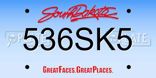 536SK5 South Dakota License Plate