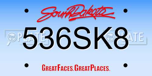 536SK8 South Dakota License Plate