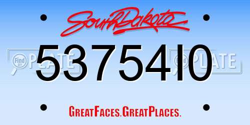 53754I0 South Dakota License Plate