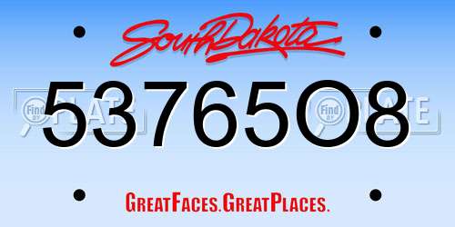53765O8 South Dakota License Plate