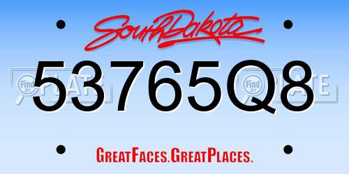 53765Q8 South Dakota License Plate