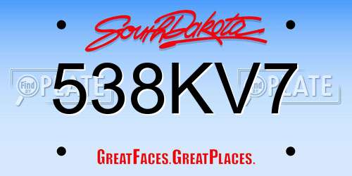 538KV7 South Dakota License Plate