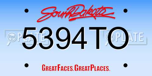 5394TO South Dakota License Plate