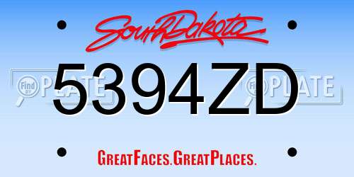 5394ZD South Dakota License Plate