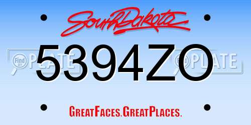 5394ZO South Dakota License Plate