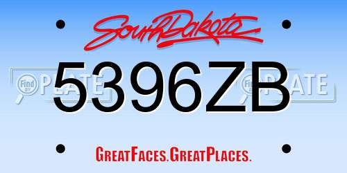 5396ZB South Dakota License Plate