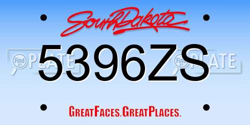 5396ZS South Dakota License Plate