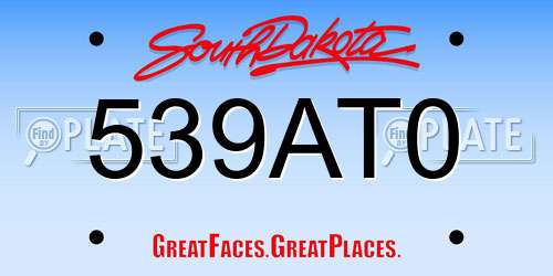 539AT0 South Dakota License Plate