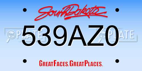 539AZ0 South Dakota License Plate