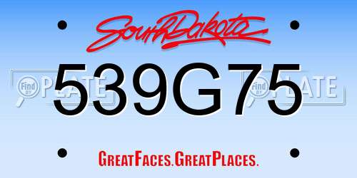 539G75 South Dakota License Plate