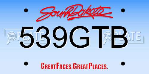 539GTB South Dakota License Plate