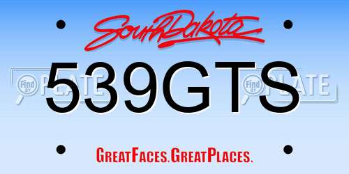 539GTS South Dakota License Plate