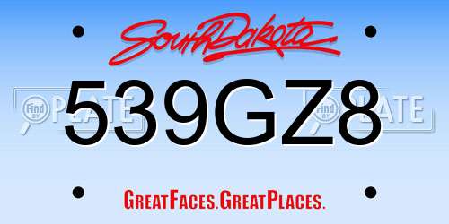 539GZ8 South Dakota License Plate