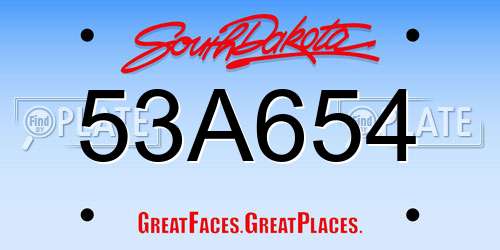 53A654 South Dakota License Plate