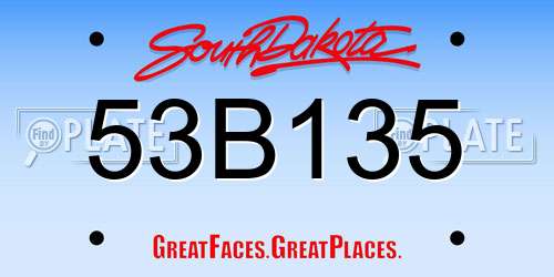53B135 South Dakota License Plate