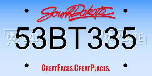 53BT335 South Dakota License Plate