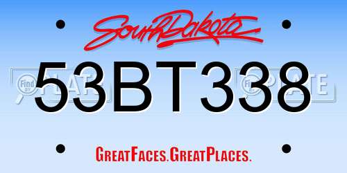53BT338 South Dakota License Plate
