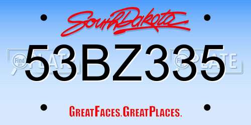 53BZ335 South Dakota License Plate