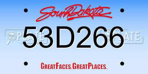 53D266 South Dakota License Plate