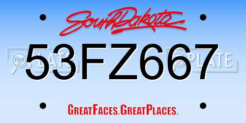 53FZ667 South Dakota License Plate