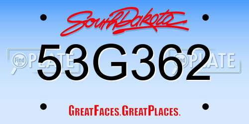 53G362 South Dakota License Plate
