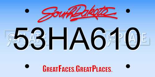 53HA610 South Dakota License Plate