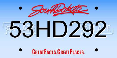 53HD292 South Dakota License Plate