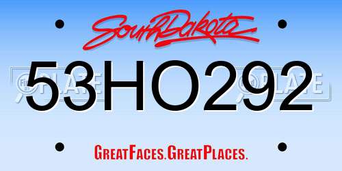 53HO292 South Dakota License Plate