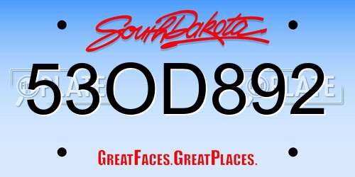 53OD892 South Dakota License Plate