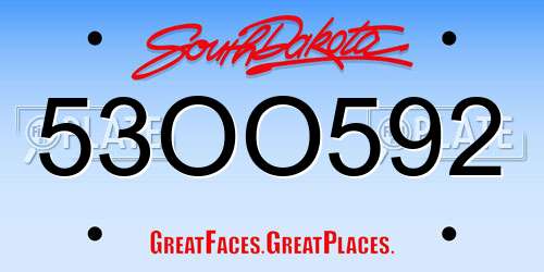 53OO592 South Dakota License Plate