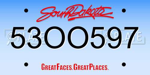 53OO597 South Dakota License Plate