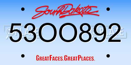 53OO892 South Dakota License Plate