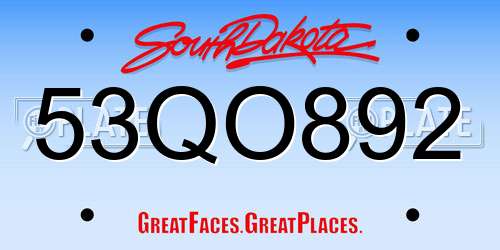 53QO892 South Dakota License Plate