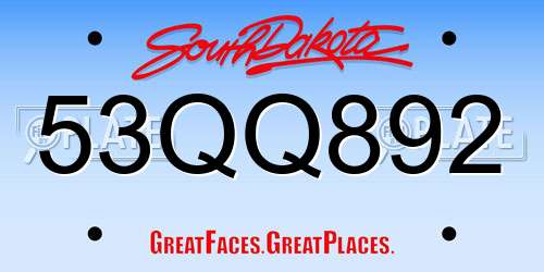 53QQ892 South Dakota License Plate