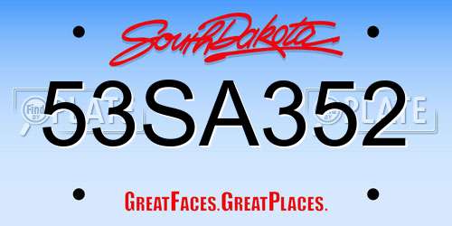 53SA352 South Dakota License Plate